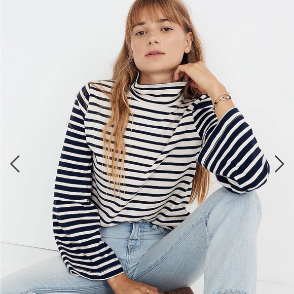 Madwell Wide Sleeve Turtleneck in Block Stripe - Picture 2 of 7